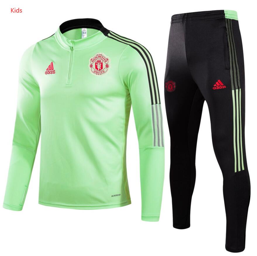 Kids 2021/22 Manchester United Green Sweatshirt with Pants Youth Training Suits